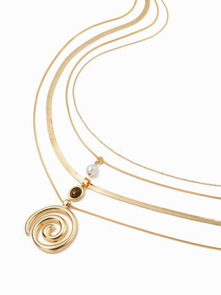 SPIRAL & GEMSTONE LAYERED NECKLACE