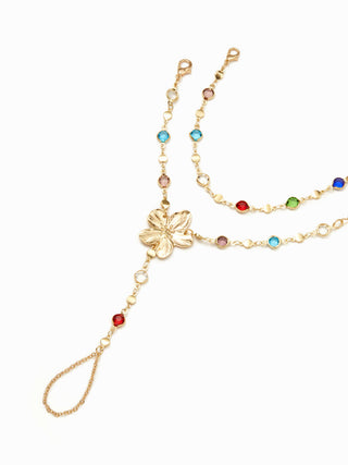 FLOWER & RHINESTONE HAND CHAIN BRACELET