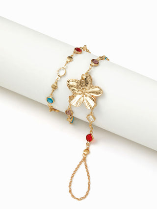 FLOWER & RHINESTONE HAND CHAIN BRACELET