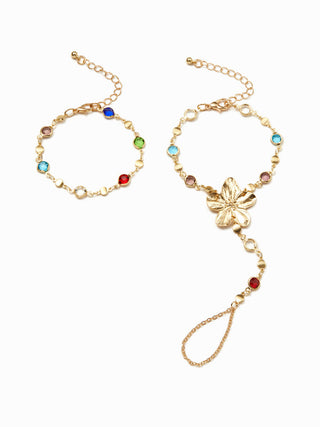 FLOWER & RHINESTONE HAND CHAIN BRACELET
