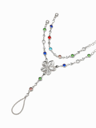 FLOWER & RHINESTONE HAND CHAIN BRACELET
