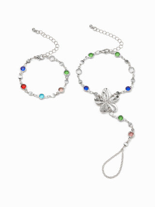 FLOWER & RHINESTONE HAND CHAIN BRACELET