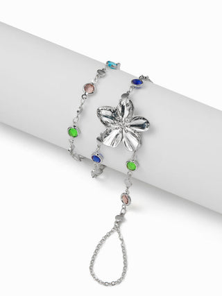 FLOWER & RHINESTONE HAND CHAIN BRACELET