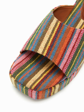 STRIPED PLATFORM WEDGE HEELED SANDALS
