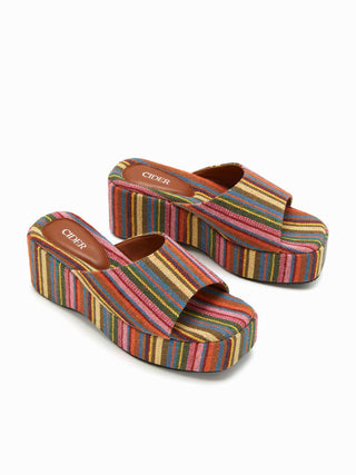 STRIPED PLATFORM WEDGE HEELED SANDALS