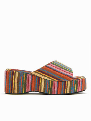 STRIPED PLATFORM WEDGE HEELED SANDALS