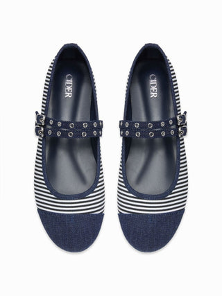 STRIPED DOUBLE STRAP MARY JANE FLATS