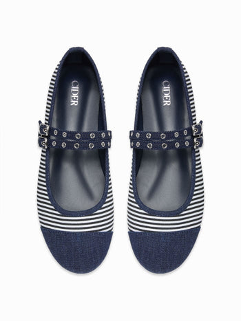 STRIPED DOUBLE STRAP MARY JANE FLATS