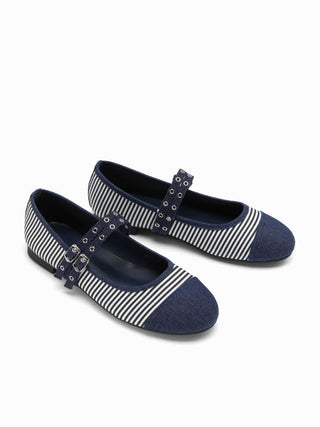 STRIPED DOUBLE STRAP MARY JANE FLATS