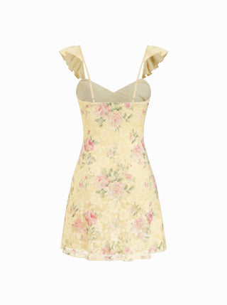 Lace Floral Sweetheart Neck Ruffle Trim Cami Mini Dress