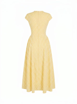 Sculptural Polka Dot Stand-Collar Flared Maxi Dress