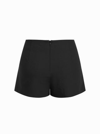Puff Sleeve Button Front Peplum Top & Mid Rise Straight Shorts Set
