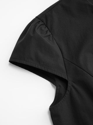Puff Sleeve Button Front Peplum Top & Mid Rise Straight Shorts Set
