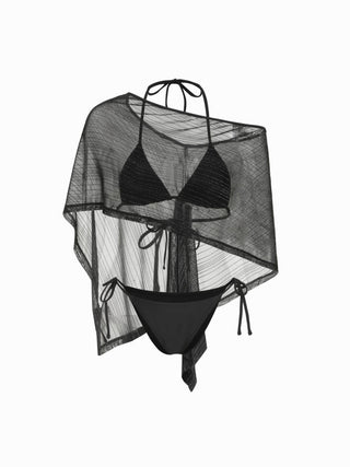 Tie Side Bikini Set with Glitter Asymmetrical Cover Up Top