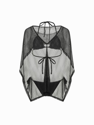 Tie Side Bikini Set with Glitter Asymmetrical Cover Up Top