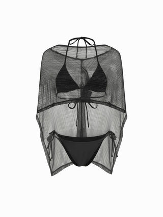 Tie Side Bikini Set with Glitter Asymmetrical Cover Up Top