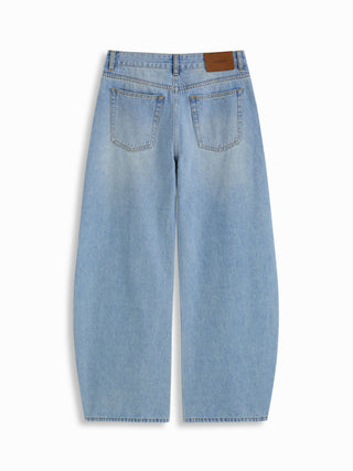 Denim Low Rise Barrel-Leg Ripped Jeans