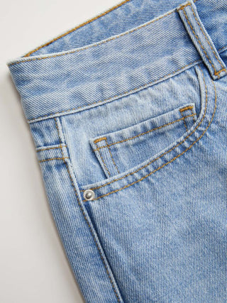 Denim Low Rise Barrel-Leg Ripped Jeans