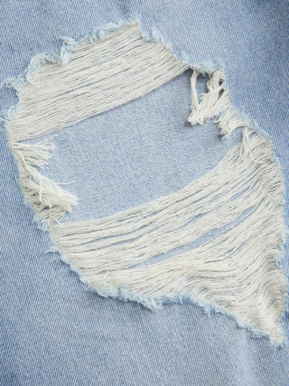 Denim Low Rise Barrel-Leg Ripped Jeans