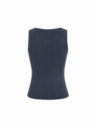 Textured Striped Cut Out Metal Detail Tank Top