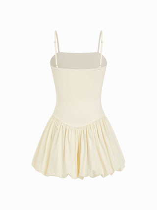 Cotton-blend Square Neck Low Rise Bubble Hem Mini Dress