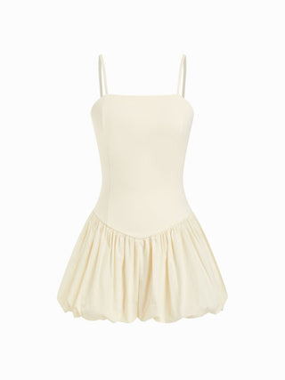 Cotton-blend Square Neck Low Rise Bubble Hem Mini Dress