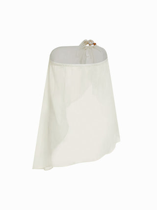 Chiffon Asymmetrical Neck Bowknot Wooden Bead Oversized Cover Up Set