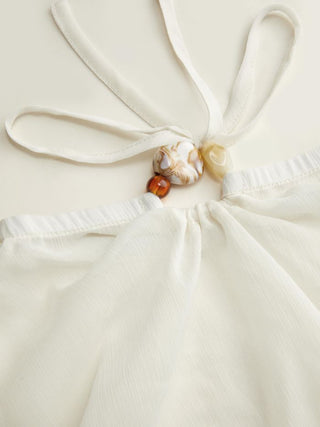 Chiffon Asymmetrical Neck Bowknot Wooden Bead Oversized Cover Up Set
