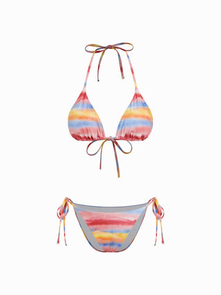 V-neck Triangle Tie-Dye Tie Side Bikini Set