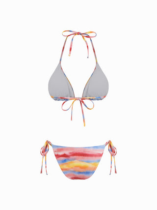 V-neck Triangle Tie-Dye Tie Side Bikini Set