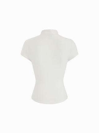 Mandarin Collar Short Sleeve Cut Out Top