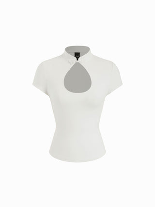 Mandarin Collar Short Sleeve Cut Out Top