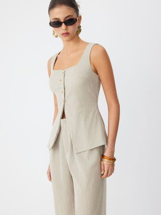 Textured Square Neck Mid Rise Button Wide Leg Jumpsuit