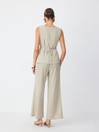 Textured Square Neck Mid Rise Button Wide Leg Jumpsuit