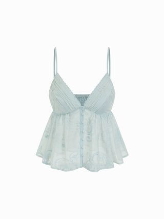 Chiffon V-neck Button Front Lace Panel Crop Cami Blouse