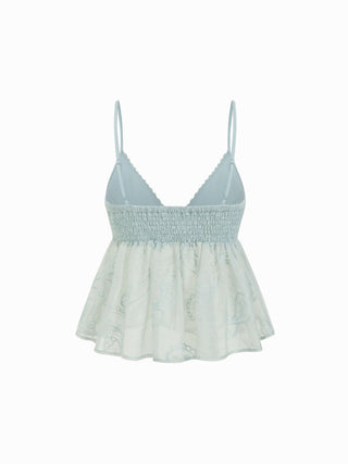 Chiffon V-neck Button Front Lace Panel Crop Cami Blouse