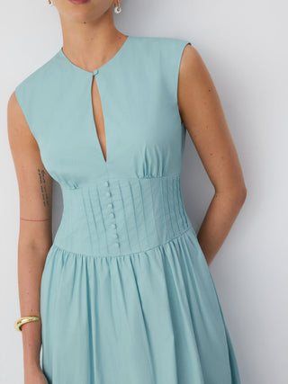 Cotton Sculptural Cut Out Pocket Ruched A-line Maxi Dress
