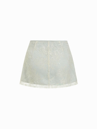 Cotton Low Rise Floral Jacquard Lace A-line Mini Skirt