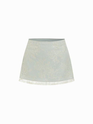 Cotton Low Rise Floral Jacquard Lace A-line Mini Skirt