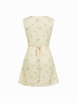 Satin V-neck Ruched Knotted Tie Back Mini Dress