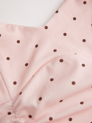 Cotton Polka Dot Halter Neck Ruched Tie Back Top