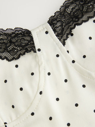 Satin Polka Dot Sweetheart Lace Trim Peplum Hem Cami Blouse