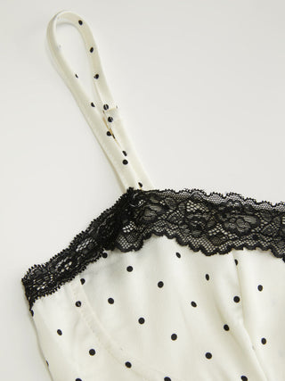 Satin Polka Dot Sweetheart Lace Trim Peplum Hem Cami Blouse