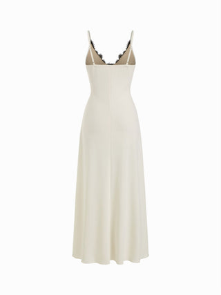 V-Neck Asymmetric Lace Maxi Dress