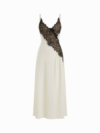 V-Neck Asymmetric Lace Maxi Dress