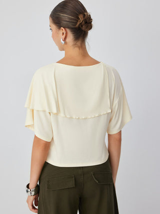Boat Neck Asymmetrical Draped Short Sleeve Tee