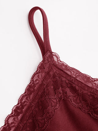 High Stretch Cotton-blend V-neck Lace Trim Cami Top