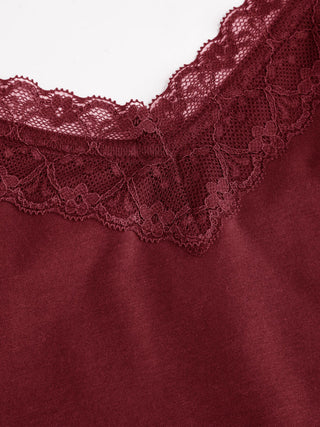 High Stretch Cotton-blend V-neck Lace Trim Cami Top
