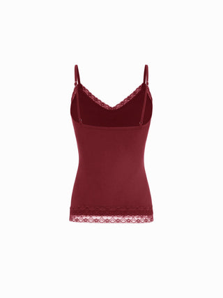 High Stretch Cotton-blend V-neck Lace Trim Cami Top