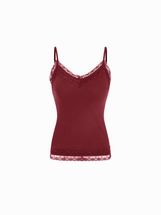 High Stretch Cotton-blend V-neck Lace Trim Cami Top
